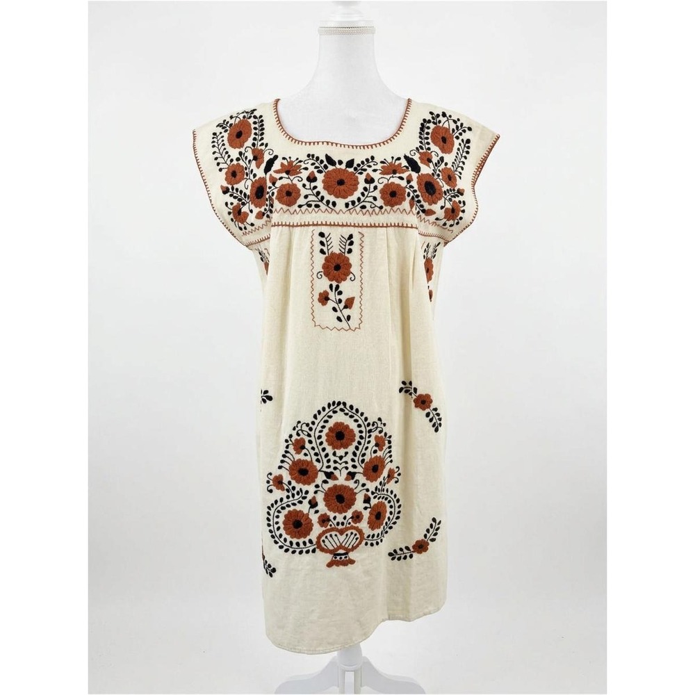 Mexican Hand Embroidered Cotton Floral Dress Size M\L Arte Oaxaca Unworn Boho